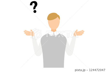 グレーのベストを着た男性が疑問を持つシンプルなイラスト グレーのベストを着た男性が疑問を持つシンプルなイラスト 124472047