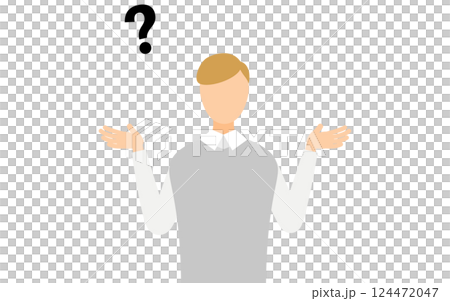 グレーのベストを着た男性が疑問を持つシンプルなイラスト グレーのベストを着た男性が疑問を持つシンプルなイラスト 124472047