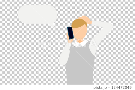 A simple illustration of a man wearing a gray vest talking on a smartphone A simple illustration of a man wearing a gray vest talking on a smartphone 124472049