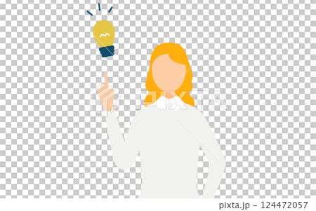 A simple illustration of a woman wearing a gray sweater coming up with an idea 124472057