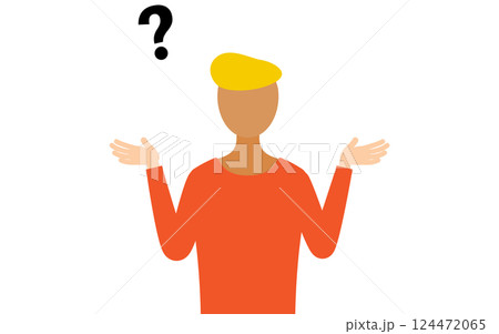 赤いシャツを着た男性が疑問を持つシンプルなイラスト 124472065