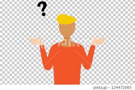 赤いシャツを着た男性が疑問を持つシンプルなイラスト 124472065
