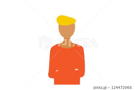 赤いシャツを着た男性が腕組みしているシンプルなイラスト 124472068