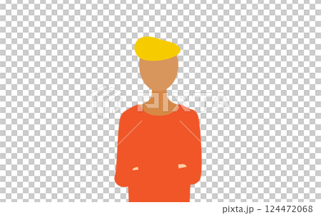 赤いシャツを着た男性が腕組みしているシンプルなイラスト 124472068