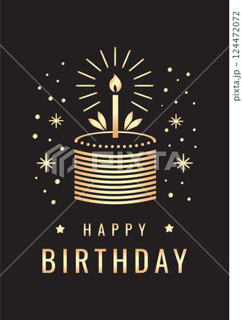 Happy Birthday Card Minimalistic Gold on Black Background 124472072