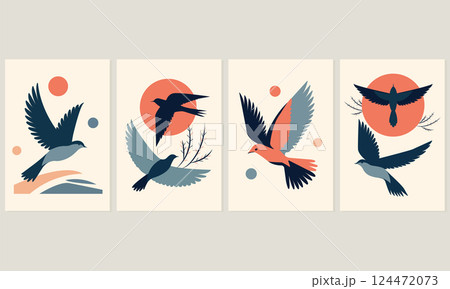 Illustration of Minimalistic Flat Birds Wall Decoration 124472073