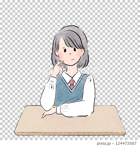 頬杖をついて考える女子学生 高校生 中学生 頬杖をついて考える女子学生 高校生 中学生 124472087