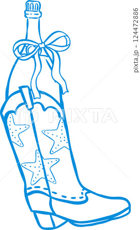 Coastal Cowgirl Cowboy Boot and Champagne Outline Playful Hand Draw 124472886