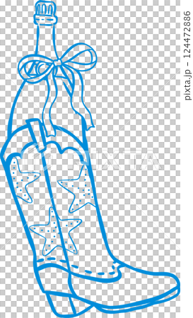 Coastal Cowgirl Cowboy Boot and Champagne Outline Playful Hand Draw 124472886