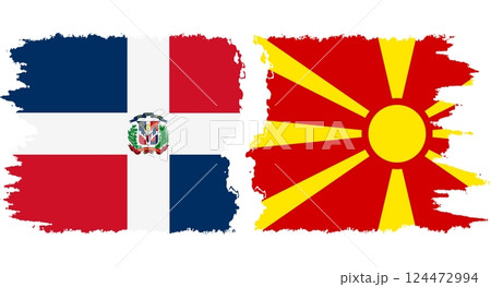 Northern Macedonia and Dominican Republic grunge flags connection vector 124472994