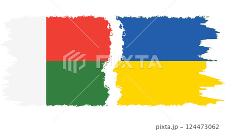 Ukraine and Madagascar grunge flags connection vector 124473062