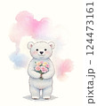 メッセージカード 花束を持って見つめているクマさんのイラスト 124473161