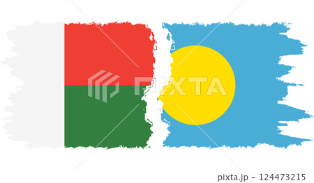Palau and Madagascar grunge flags connection vector 124473215