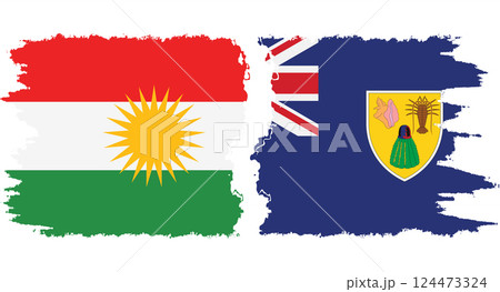 Turks and Caicos and Kurdistan grunge flags connection vector 124473324