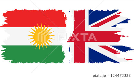 UK and Kurdistan grunge flags connection vector 124473328