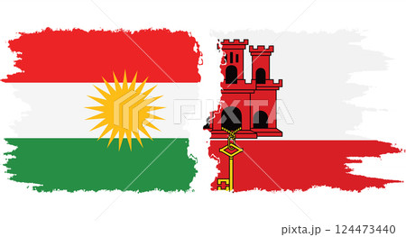 Gibraltar and Kurdistan grunge flags connection vector 124473440