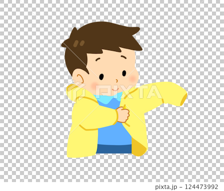 男孩穿著一件夾克 124473992