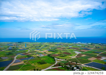 ドローンで空撮した田園風景と海の風景 ドローンで空撮した田園風景と海の風景 124474259