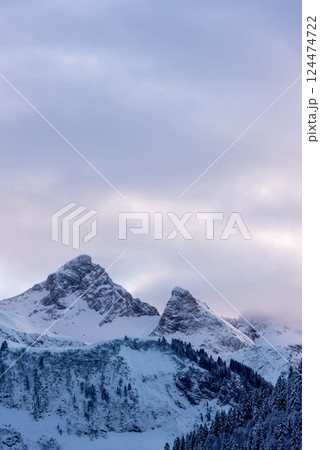 Alpine scenery with snow-covered mountain peak in Bavaria, Germany Alpine scenery with snow-covered mountain peak in Bavaria, Germany 124474722