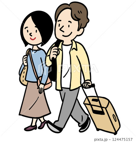 夫婦で旅行に出る楽しそうな男女 夫婦で旅行に出る楽しそうな男女 124475157