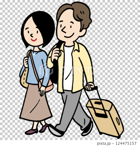 夫婦で旅行に出る楽しそうな男女 夫婦で旅行に出る楽しそうな男女 124475157