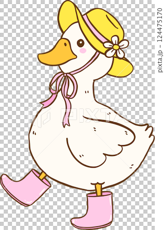 Cute White Duck Springtime Aesthetic Cartoon Doodle Hand Draw 124475170