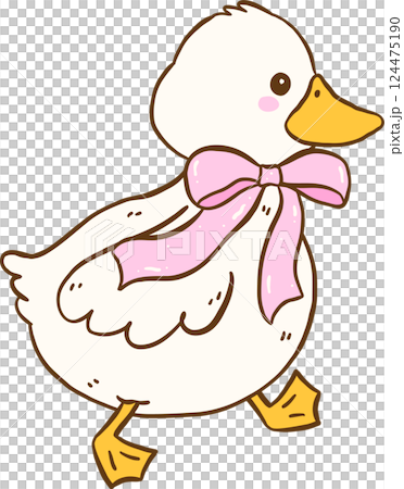 Cute White Duck with Pink Bow Walking Springtime Aesthetic Cartoon Doodle Hand Draw Cute White Duck with Pink Bow Walking Springtime Aesthetic Cartoon Doodle Hand Draw 124475190