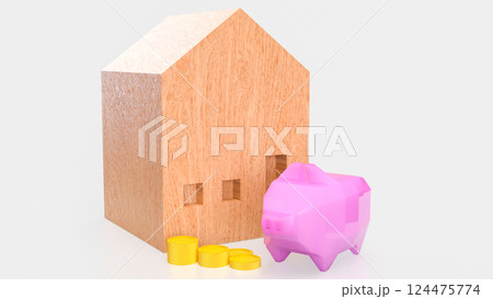 The Piggy Bank and House for Saving or earn concept 3d Rendering. The Piggy Bank and House for Saving or earn concept 3d Rendering. 124475774