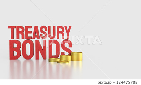 The Red treasury bond and gold coins for Business 3d Rendering. 124475788