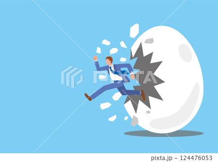 自分のカラを破って飛び出す男性 自分のカラを破って飛び出す男性 124476053