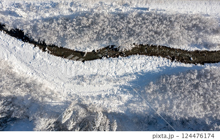 Mountain river flowing through snow-covered nature in the Bavarian Alps Mountain river flowing through snow-covered nature in the Bavarian Alps 124476174