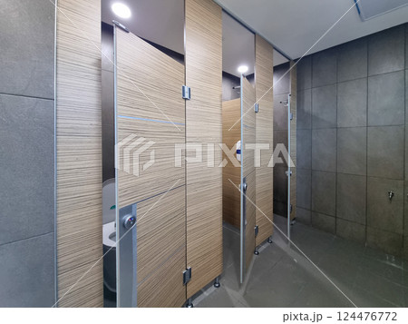 interior of a public toilet interior of a public toilet 124476772