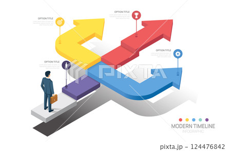 Infographics arrow symbol business road map timeline 4 steps options to success template. vector 124476842