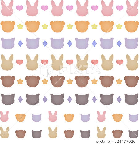 水彩タッチのもこもこな動物たちのシルエットの飾り罫イラストセット 124477026