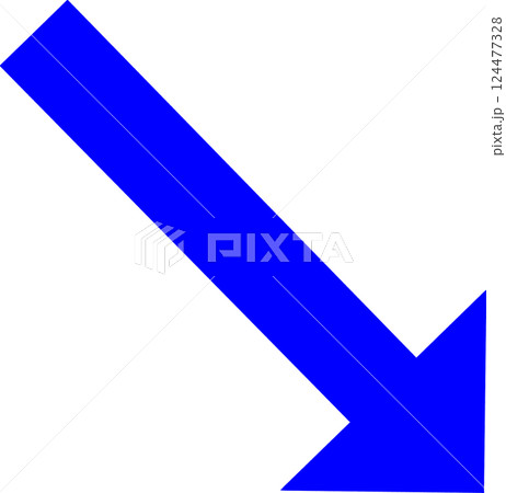 シンプルな青の下降矢印　矢印　青　下右向き　主線なし 124477328
