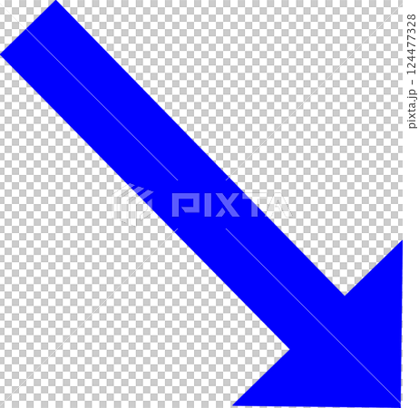 シンプルな青の下降矢印　矢印　青　下右向き　主線なし 124477328