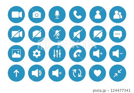 Icon Videocall. Collections buttons for video chat interface. Minimalistic simple outline symbols. Vector illustration isolated on white background 124477341