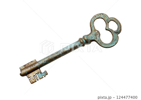 Old rusty metal door vintage key, cutout png, isolated on transparent background. Ai generated. 124477400