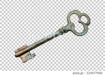 Old rusty metal door vintage key, cutout png, isolated on transparent background. Ai generated. 124477400