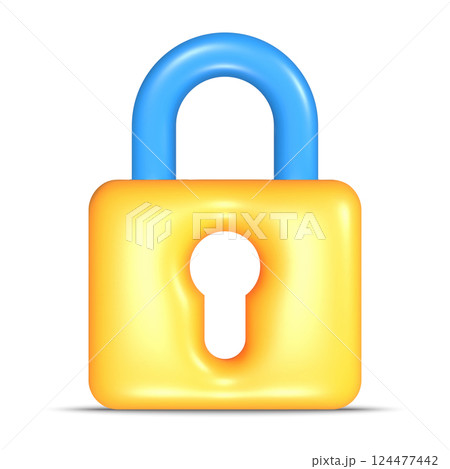 3d Yellow Locked padlock. Vector illustration 124477442