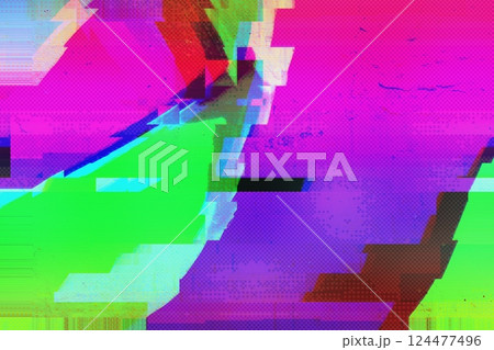Vibrant Glitch Art in Neon Pink, Green, Purple for 80s, Y2K Aesthetic 124477496