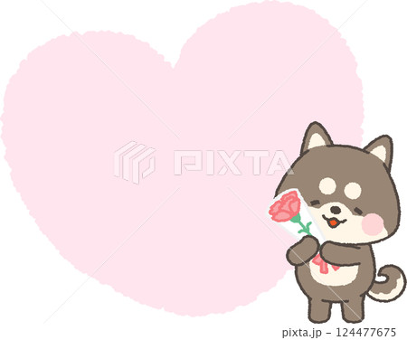 カーネーションの花束を持つ柴犬とハートの吹き出し カーネーションの花束を持つ柴犬とハートの吹き出し 124477675