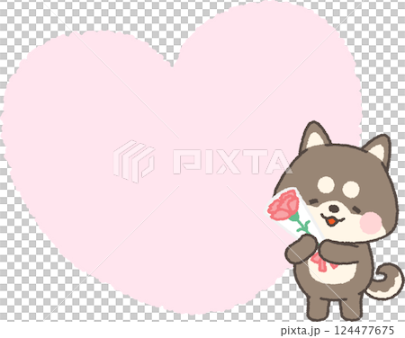 カーネーションの花束を持つ柴犬とハートの吹き出し カーネーションの花束を持つ柴犬とハートの吹き出し 124477675