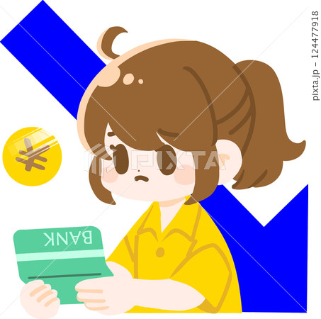 資産(お小遣い)が減っていく女性のイラスト 運用 金融イメージ素材 主線なし 資産(お小遣い)が減っていく女性のイラスト 運用 金融イメージ素材 主線なし 124477918