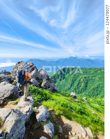 夏の火打山・妙高山登山（妙高山南峰から黒姫山・高妻山を望む） 124478077