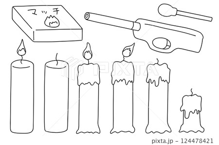 ゆるめシンプルろうそくセット 線画 ゆるめシンプルろうそくセット 線画 124478421