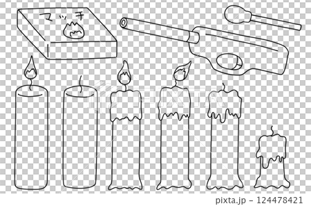 ゆるめシンプルろうそくセット 線画 ゆるめシンプルろうそくセット 線画 124478421