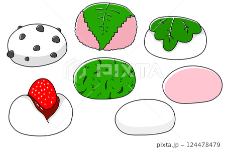 ゆるめシンプル和菓子セット4　ベタ塗り 124478479