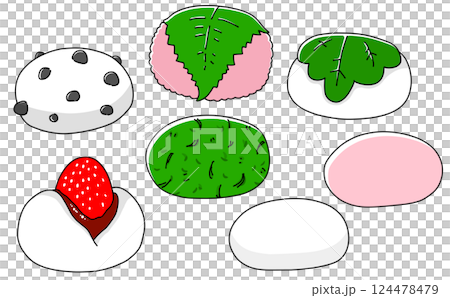 ゆるめシンプル和菓子セット4　ベタ塗り 124478479