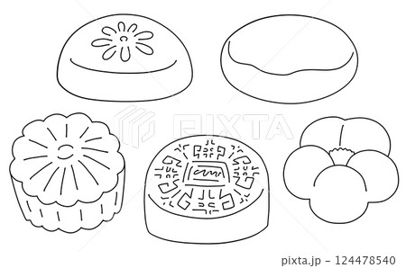 ゆるめシンプル和菓子セット2　線画 124478540